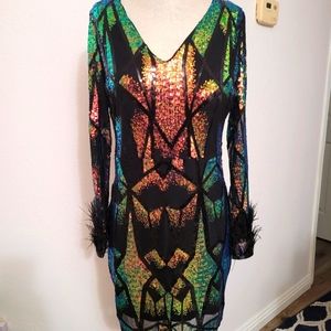 Rainbow Sequin Party Holiday New Years Dress